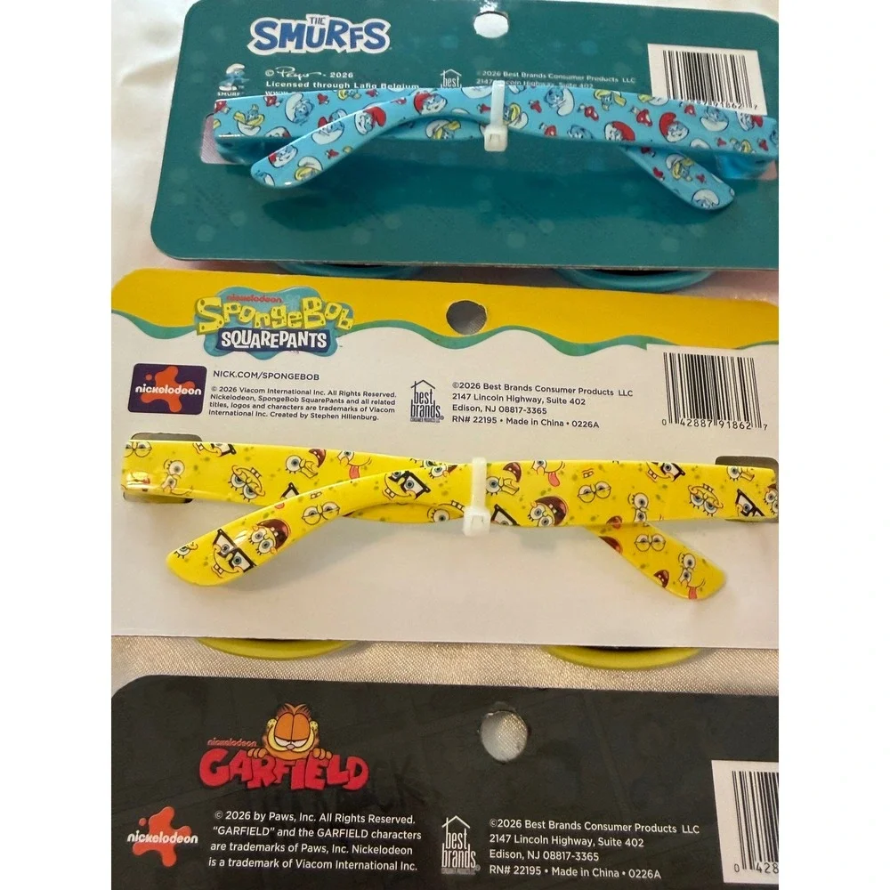 Kids Sunglasses 3 Pack Nickelodeon The Smurfs SpongeBob Garfield Bundle New